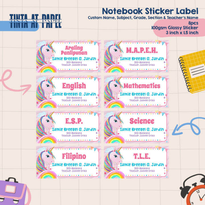 Unicorn and Rainbows name labels School name tags School 