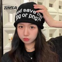 TIMIA ทรงกะลา หมวกถักมีตัวอักษร สไตล์อิน งานปัก หมวกสวมหัวปักลาย เย็นเย็น ฝาปิดกอง หญิง/ชาย