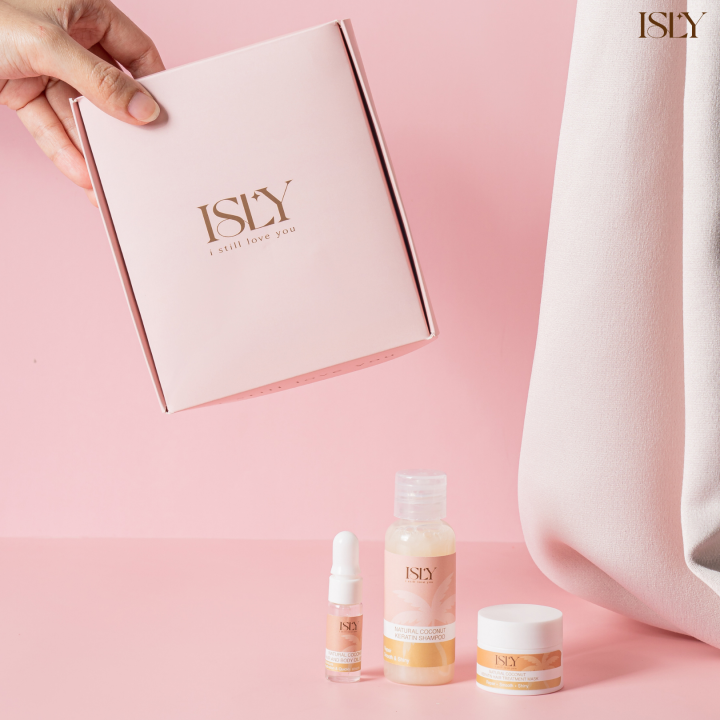 isly-เซตขนาดทดลอง-แชมพูเคราตินมะพร้าว-ทรีตเมนต์เคราตินมะพร้าว-ออยล์เซรั่มมะพร้าว