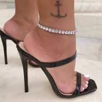 y womens big Rhinestone tennis Anklet simple BLING Crystal Tennis Anklet beach sandals jewelry Anklet jewelry accessories