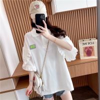 เสื้อยืดแขนสั้น Freesize เสื้อคอปกแขนระบาย พร้อมส่ง