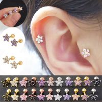 1pc Stainless Steel Fashion Flowers Crystal Zirconia Cartilage Cz Earring for Women Crown Helix Ear Studs Piercing Jewelry