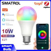 SMATRUL Tuya /Smartlife Zigbee 10W หลอดไฟอัจฉริยะ E27 RGB โคมไฟ LED หลายสีหรี่แสงได้พร้อม Smart Life แอปควบคุมด้วยเสียงสำหรับ Google Home Alexa Tmall Genie