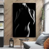 Silhouette Girl Sexy Black and White Poster Nude Woman Wall Art Prints Body Naked Female Canvas Painting Bedroom Bathroom Decor