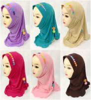 【YF】 Girls Kids Muslim Beautiful Hijab Arab Scarf Shawls Flower Pattern Children Headwear Ramadan Eid Headscaf