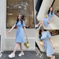 SLYQ MADE CRUNCHY TIE WAIST CHIFFON DRESS ชุดเดรสเบสิคผ้าชีฟองอัดย่น แขนตุ๊กตาจั๊ม