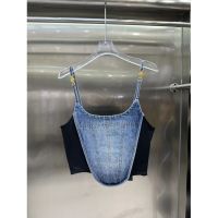 【มีสินค้า พร้อมส่ง】23ss New Product Wash Water Denim Splice Hardware Hanger Zipper Design Spicy Girl Fashion Wear Tank Top