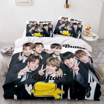 ใหม่ COD ชุดผ้าปูที่นอน ลาย Kpop BTS Butter 3IN1 ล้างทําความสะอาดได้ สองขนาด สําหรับบ้าน ห้องนอน