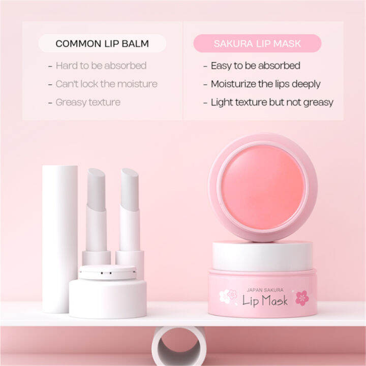 laikou-sakura-มาสก์ปากให้ความชุ่มชื้นลิปบาล์มบำรุงคงทนซ่อมแซมบรรเทาความแห้งกร้านทำให้ริมฝีปากจางลง8กรัม