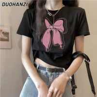 DUOHANZI เสื้อยืดแขนสั้นสำหรับผู้หญิงเสื้อยืดแขนสั้นพิมพ์ลายสีขาวเสื้อ2023ฤดูร้อน