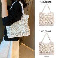 Summer summer large-capacity commuting high-end sense hollow fishnet bag women 2023 new beige hand-woven bag 【BYUE】