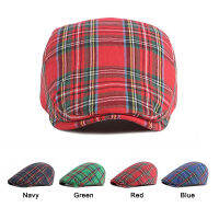 แฟชั่น Fine Stripe Lattice Berets หมวกผู้หญิงผู้ชายฤดูใบไม้ผลิฤดูร้อนลายสก๊อต Visors สีแดง Grn สีฟ้า Duckbill Herringbone หมวกแบน