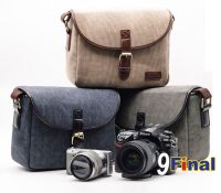 กระเป๋ากล้อง DSLR , MirrorLess Travel Life M80 By 9FINAL พร้อมสายสะพายข้าง แนวเกาหลี Korean Style Canvas Camera Bag ( สีน้ำเงิน Blue Color)