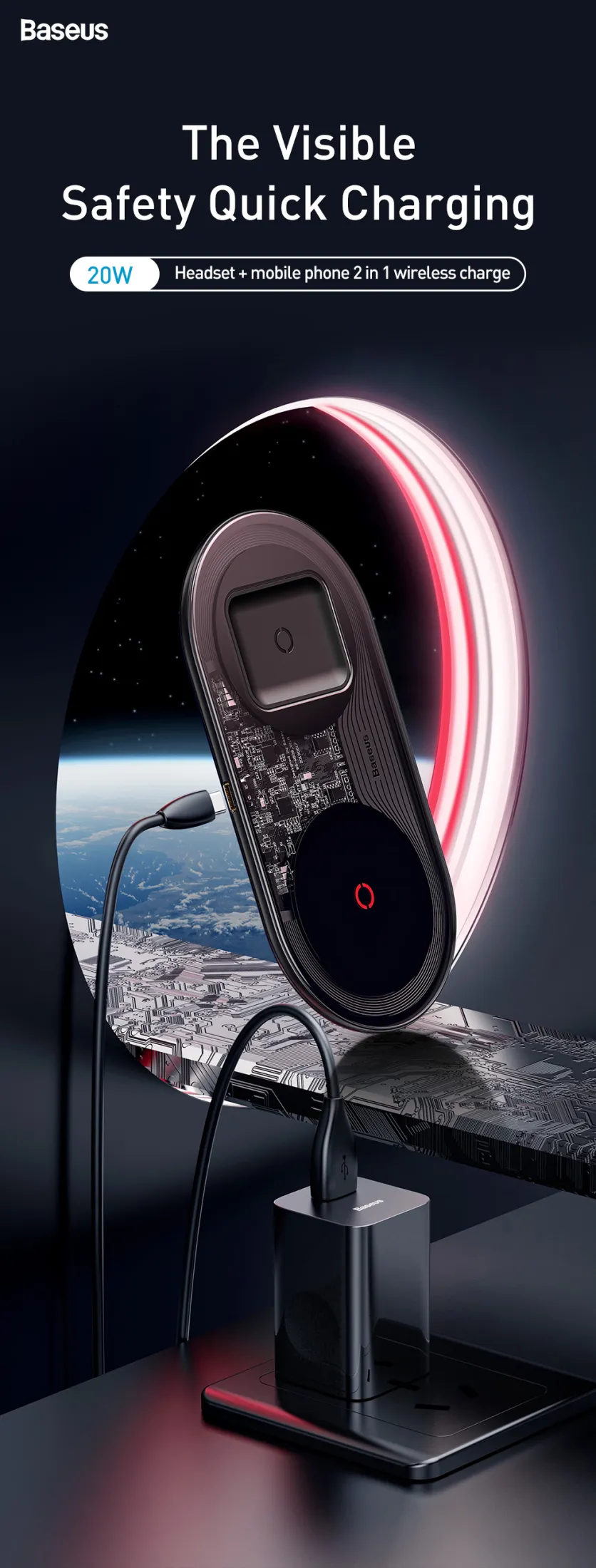 Baseus chargeur double 2in1 sans fil Qi 24W-0