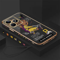 Case4you สำหรับ Realme C53 Realme Narzo N53ฟรีสายคล้อง + บาสเกตบอลแฟชั่นดาวแชมป์ NBA โกเบไบรอันท์ลายขอบสี่เหลี่ยมชุบเคสโทรศัพท์ผู้ชายหรูหราชุบเคสโทรศัพท์นิ่ม