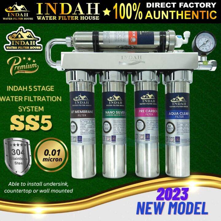 INDAH SS5 Five Stage Water Filter System Ultrafiltration 0.01 micron 304 Stainless Steel Water