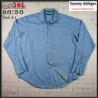 Tommy Hilfiger®แท้ อก 50 ไซส์ 3XL เสื้อเชิ้ตผู้ชาย ทอมมี่ ฮิลฟิกเกอร์ สีฟ้าคราม เสื้อแขนยาว เนื้อผ้าดีสวยๆ