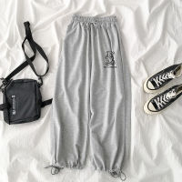 HOUZHOU Harajuku Bear Print Gray Joggers Sports Pants Women Oversize Black Jogging Sweatpants Korean Fashion Wide Leg Trousers