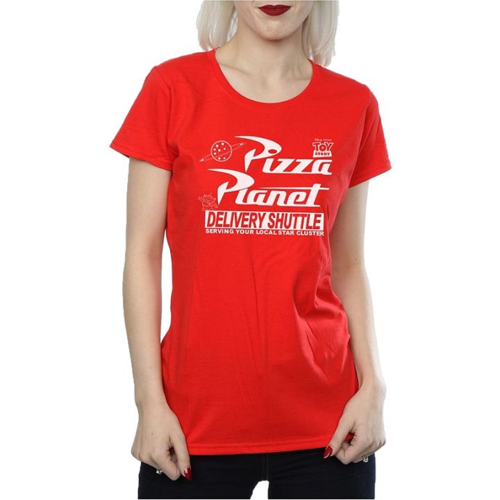 ดิสนีย์เสื้อยืดลำลอง-disney-womens-toy-story-pizza-planet-logo-t-shirt-t-shirt