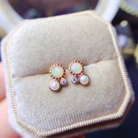 Jewelry Simple Round Gemstone Earrings for Daily Wear 4mm Natural Opal Silver Earrings 925 Silver Opal Jewelry