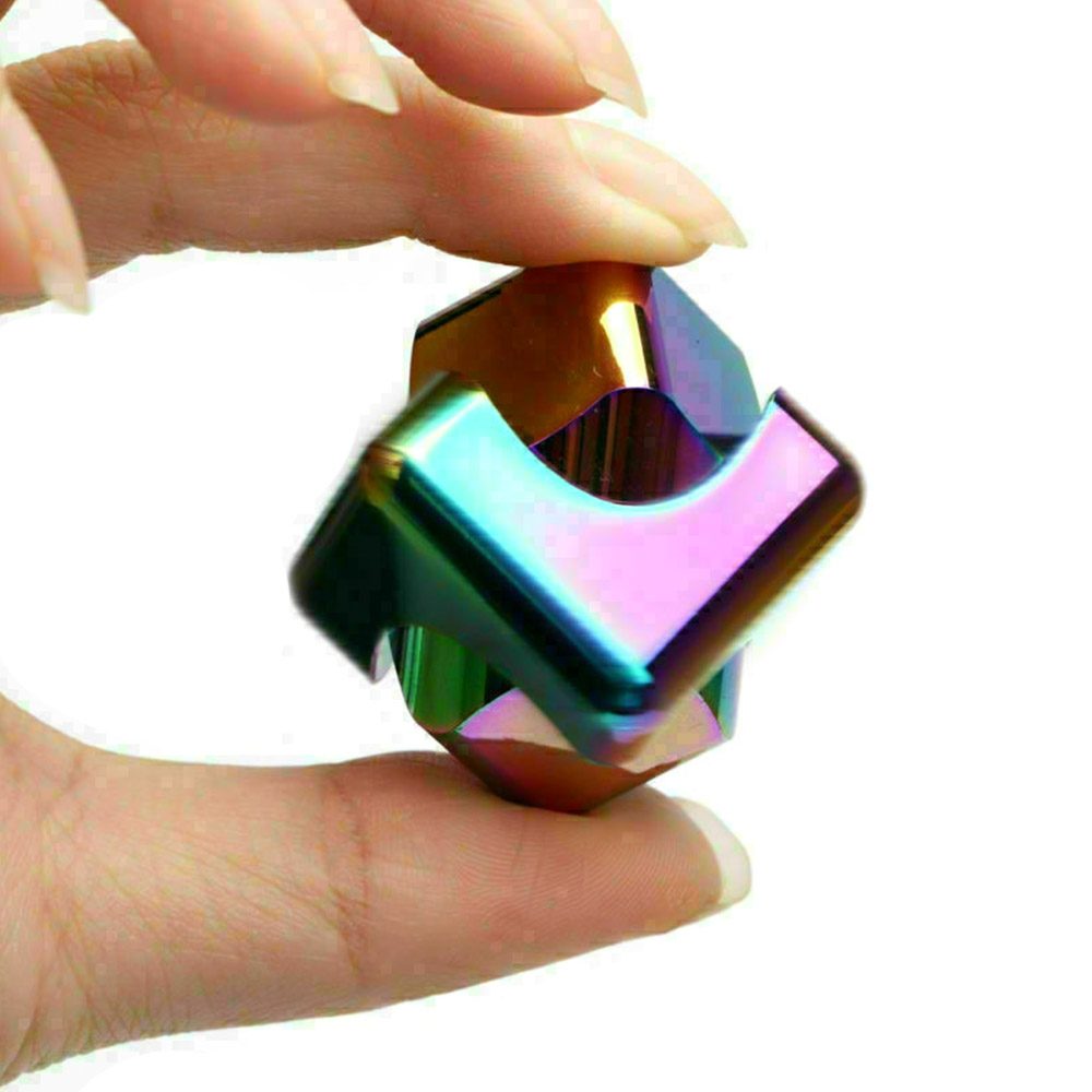 Cubo Quadrata mano Spinner Fidget ALLUMINIO EDC Tri giocattolo CUSCINETTO ADHD Autismo 
