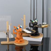 Bulldog Animal Figurines French Bulldog Butler Nordic Resin Dog Sculpture Table Ornaments Storage Tray Dog Crafts