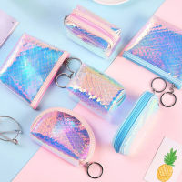 Zipper Coin Purse Small Coin Pouch Girls Heart Coin Purse Colorful Fish Scale Coin Purse Semi-round Square Mini Key Bag