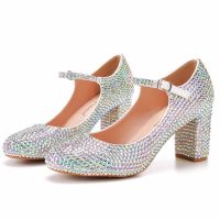 7 cm thick with round head single shoes lolita diamond princess bride wedding shoes girl shoes Block up