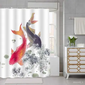 Chinese Style Koi Fish Shower Curtains Bathroom Screen Waterproof