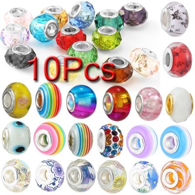 10Pcs/Lot Murano Crystal Glass Large Hole Beads Charms Fit Handmade DIY Bracelets Necklaces For Women Men Jewelry Wholesale DIY accessories and others