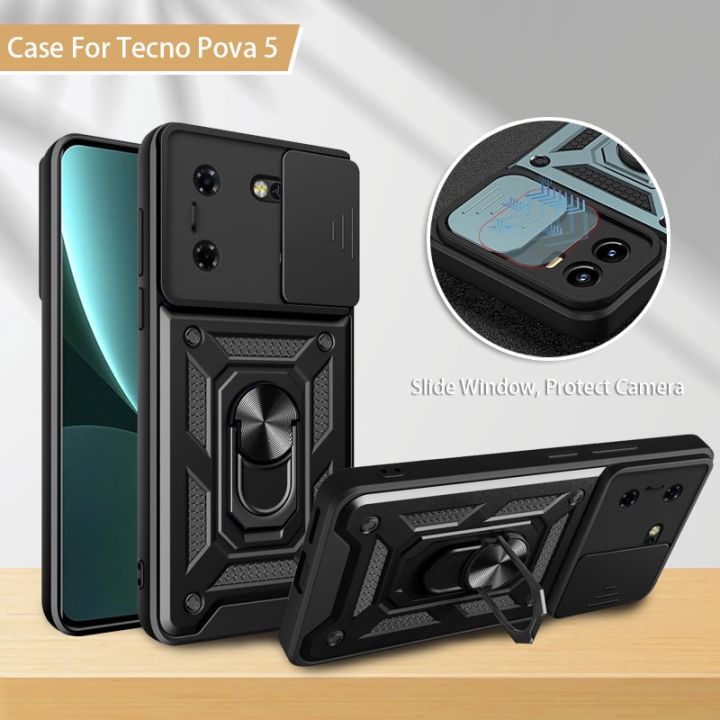 สำหรับ-tecno-pova-5-pova5-4g-เคสโทรศัพท์ฝาหลัง2023พวงกุญแจรถขาตั้งเคสกันกระแทกมือถือตัวยึดกล้องหน้าต่างเลื่อนได้ปกป้องขอบนุ่มเคสพร้อมส่ง