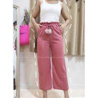 Wide-Leg Pants With Striped Waist And A Rainbow Tie.