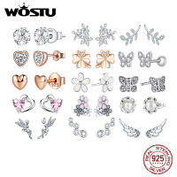 WOSTU Silver Earrings Real 925 Sterling Silver Asymmetrical Heart Hoop Earrings for Women Fashion Silver Earring Jewelry Gift