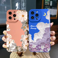 เคสป้องกันเลนส์เต็มสำหรับ iPhone 14 Plus 13 Pro Max 12 iPhone 11 XR 8 7 SE 2022ขอบสี่เหลี่ยมเมฆดวงจันทร์ดอกไม้