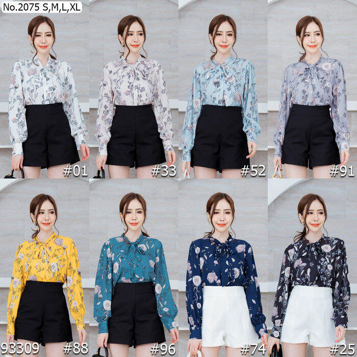 เสื้อทำงาน-maristar-no-2075-เสื้อแขนยาวพิมพ์ลาย-printed-long-sleeve-blouse