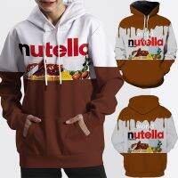 Nutella เสื้อฮู้ดตัวใหญ่แฟชั่นเสื้อฮู้ดเท่เสื้อสวมศีรษะสำหรับทุกเพศลำลองดิจิตอลเสื้อฮู้ดพิมพ์ลายเนยถั่วสินค้าใหม่