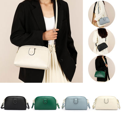 [Fast Delivery] Women Shoulder Bag Multi Pocket Cowhide Leather Shoulder Crossbody Bag Solid Color Dual Purpose Zipper for Travel Shopper Female Handbag