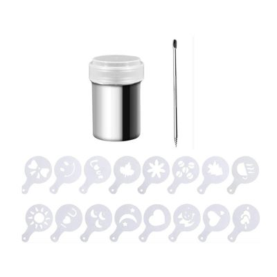 Cocoa Shaker,Coffee Powder Shaker 16 Pcs Coffee Cappuccino Stencils &amp; Barista Pen for Cappuccino Powder Sugar Latte,Etc