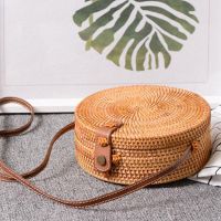 Bali Vintage Handmade Crossbody Leather Bag Round Beach Bag Girls Circle Rattan bag Small Bohemian S