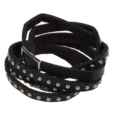 2X Unisex Punk Rock Multi-Layer Rivet Stud Bracelet Bangle Wrap Cuff Black