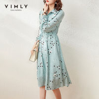 VIMLY Summer Dress For Women Fashion Dot Maxi Dresses Elegant Button up Shirt Dress High Waist Elastic Female Vestidos F6711