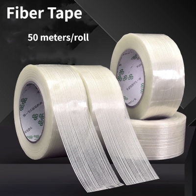 50 Meters/roll Strong Glass Fiber Tape Stripe Single Side Transparent Adhesive Glass Fiber Tape Industrial Binding Oackaging Fixed Seal