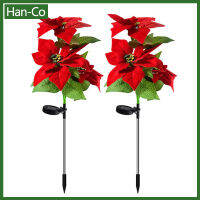 Han-Co ไฟสวนพลังงานแสงอาทิตย์2ชิ้น,จำลองกันน้ำไฟ Poinsettia ตกแต่งคริสต์มาสสำหรับสวนกลางแจ้งภูมิทัศน์สวน