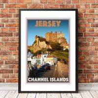 โปสเตอร์การเดินทางสไตล์วินเทจย้อนยุคหรือรูปภาพผืนผ้าใบ-Jersey Channel Islands ภาพวาดตกแต่งบ้าน (ไร้กรอบ)