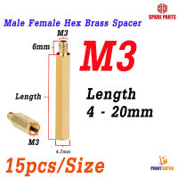 M3 Screw Nut Hex Brass Male Female Standoff Board Pillar Hexagon Thread PCB Motherboard Spacer Nut Hollow Column 15pcs/Size