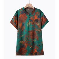 【มีไซส์ใหญ่】Plus Size 3XL-8XL Womens Short Sleeve Vintage Printed Summer Shirts Oversized Casual Female Tops