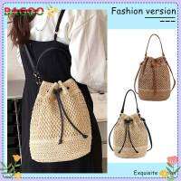 กระเป๋า Crossbody ลำลองชายหาดทำจากฟางหูรูดแบบถุงชายหาดฤดูร้อนพกพาสำหรับทำงาน