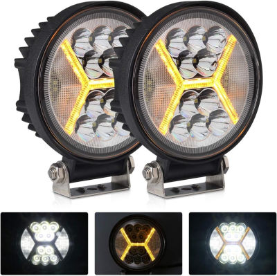 Kassam 2PCS Round LED Pods Driving Lights Bar with Amber DRL Light - 117W 12000LM Flood Spot Combo Beam Working Light Pod Off Road for Trucks,SUV,Hunters,Jeep,Boat etc.