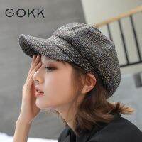 【Hot Sale】embellishembellish COKKWinter ขนสัตว์ Newsboy หมวกแฟชั่นหมวกสำหรับผู้หญิง FemaleCap GirlTravel Beret หนา WarmBonnet