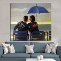 คู่ที่ถือร่มศิลปะแจ็ค Vettriano ผ้าใบสีฟ้านามธรรมรูปภาพตกแต่งบ้านภาพที่อยู่อาศัยบนกำแพง1ชิ้นกรอบภายในหรือไร้กรอบ (การปรับแต่งรวมถึงภาพวาดผ้าใบและกรอบ)